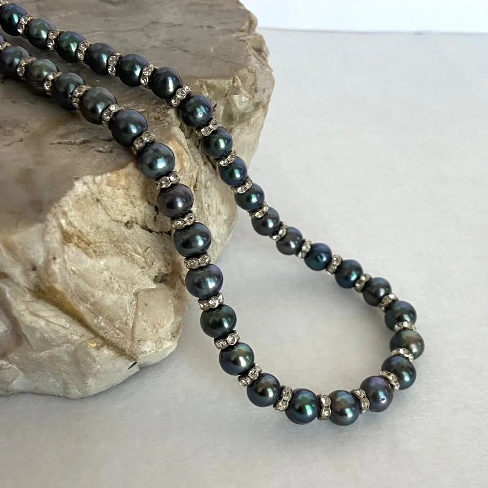 Sterling Silver 925 Round Freshwater Cultured Peacock Pearl Necklace 18